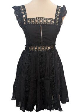 FP One Free People Black Crochet Openwork Mini Dress